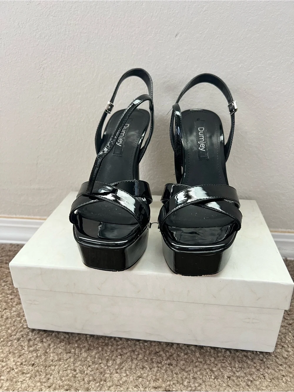 Black Platform Ankle-Strap Block Heel Sandals